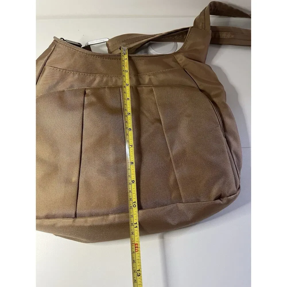 TRAVELON Anti-Theft Classic Crossbody Bucket Bag Tan Slash Proof RFID Locking